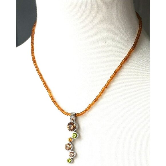 LIA SOPHIA Choker Necklace Root Beer Float Seed Bead Crystals Pendant Brown 16" - Picture 1 of 6